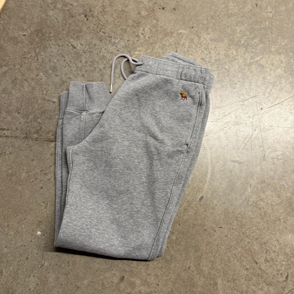 Abercrombie & Fitch Mens Soft A&F Fleece Joggers Heather Grey Moose Logo Small